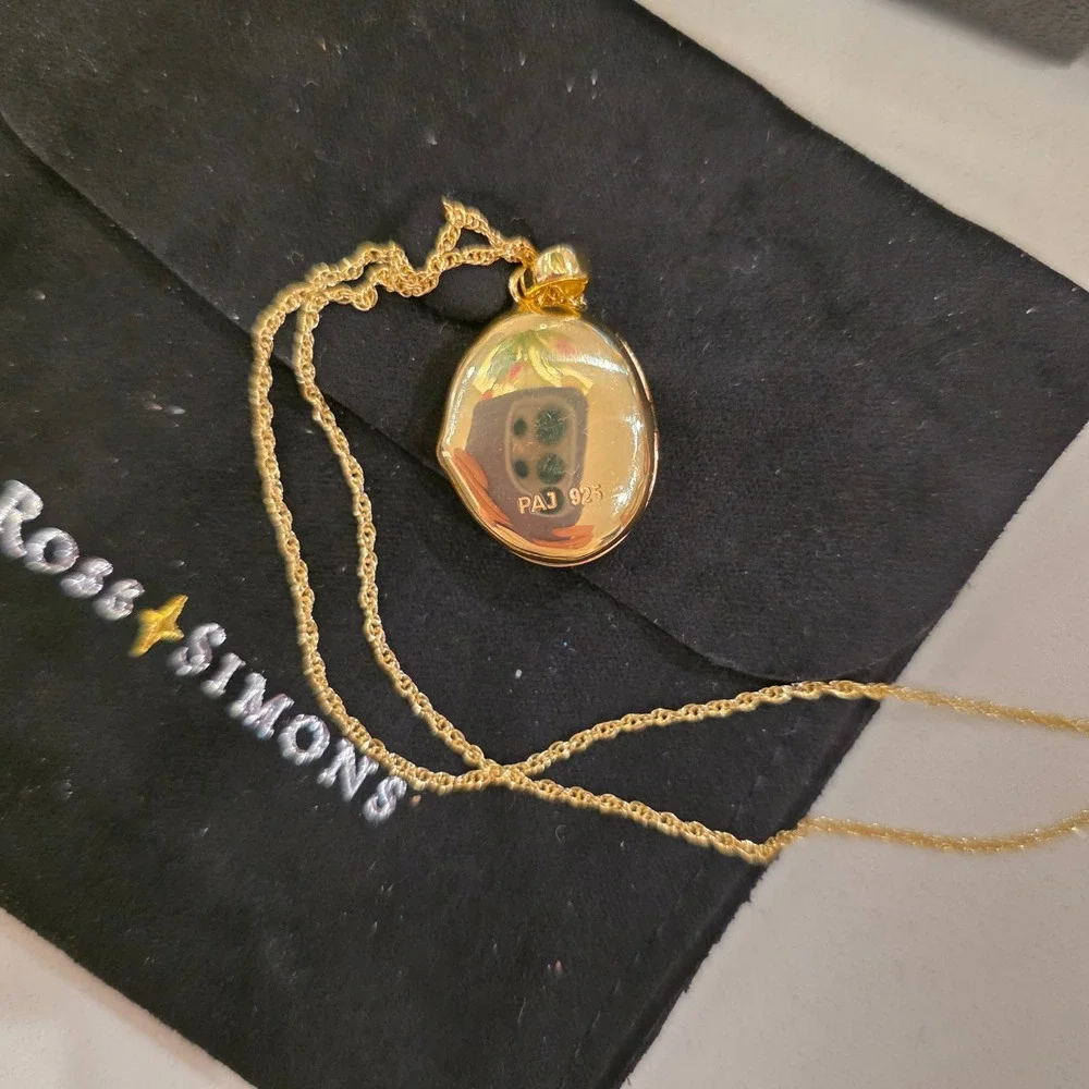 Ross-Simons .40Carat Sapphire Locket Necklace 1 Diamond, 18kt Gold Over Sterling - Picture 6 of 9